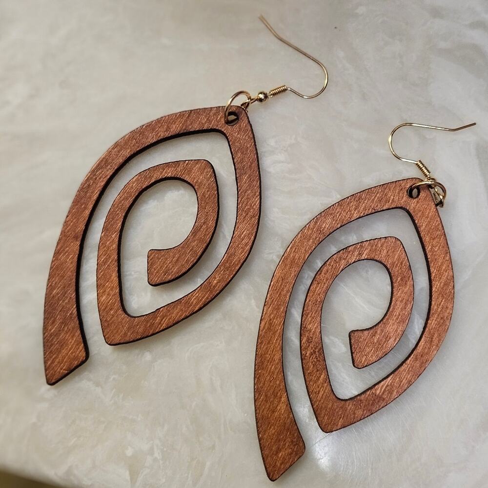 Boutique Lightweight Retro Bohemian Swirl Wooden Dangle Earrings